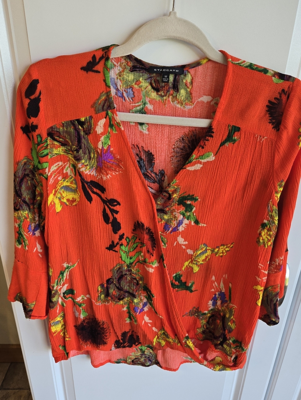 Staccato Bold Red Floral Wrap-Style Blouse